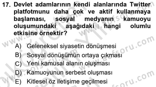 Sosyal Medya ve Siyasal İletişim Dersi 2020 - 2021 Yılı Yaz Okulu Sınav Soruları 17. Soru