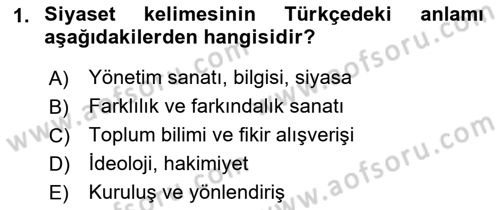 Sosyal Medya ve Siyasal İletişim Dersi 2021 - 2022 Yılı (Vize) Ara Sınav Soruları 1. Soru