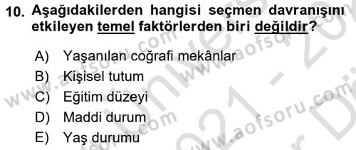 Sosyal Medya ve Siyasal İletişim Dersi 2021 - 2022 Yılı (Vize) Ara Sınav Soruları 10. Soru