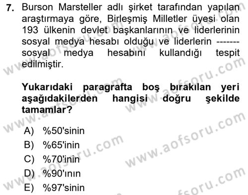 Sosyal Medya ve Siyasal İletişim Dersi 2021 - 2022 Yılı (Vize) Ara Sınav Soruları 7. Soru