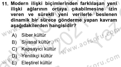 Sosyal Medya ve Siyasal İletişim Dersi 2021 - 2022 Yılı Yaz Okulu Sınav Soruları 11. Soru