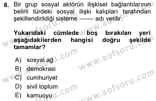 Sosyal Medya ve Siyasal İletişim Dersi 2021 - 2022 Yılı Yaz Okulu Sınav Soruları 8. Soru