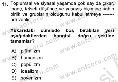 Sosyal Medya ve Siyasal İletişim Dersi 2022 - 2023 Yılı Yaz Okulu Sınav Soruları 11. Soru