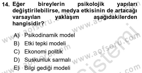 Sosyal Medya ve Siyasal İletişim Dersi 2022 - 2023 Yılı Yaz Okulu Sınav Soruları 14. Soru