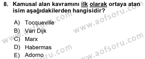 Sosyal Medya ve Siyasal İletişim Dersi 2022 - 2023 Yılı Yaz Okulu Sınav Soruları 8. Soru