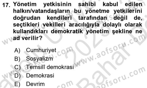 Sosyal Medya ve Siyasal İletişim Dersi 2023 - 2024 Yılı (Vize) Ara Sınav Soruları 17. Soru