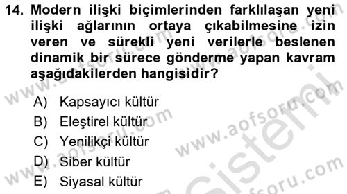 Sosyal Medya ve Siyasal İletişim Dersi 2023 - 2024 Yılı Yaz Okulu Sınav Soruları 14. Soru