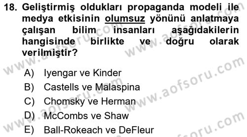 Sosyal Medya ve Siyasal İletişim Dersi 2023 - 2024 Yılı Yaz Okulu Sınav Soruları 18. Soru