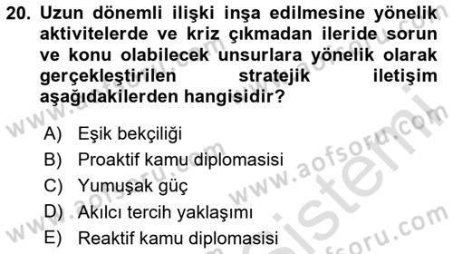 Sosyal Medya ve Siyasal İletişim Dersi 2023 - 2024 Yılı Yaz Okulu Sınav Soruları 20. Soru