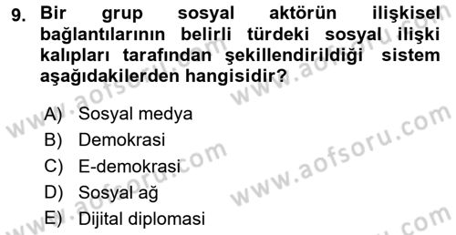Sosyal Medya ve Siyasal İletişim Dersi 2023 - 2024 Yılı Yaz Okulu Sınav Soruları 9. Soru