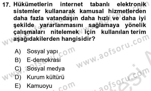 Sosyal Medya ve Siyasal İletişim Dersi 2024 - 2025 Yılı (Vize) Ara Sınav Soruları 17. Soru