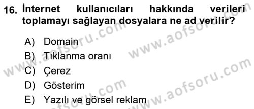 Dijital Yayıncılık Dersi 2020 - 2021 Yılı Yaz Okulu Sınav Soruları 16. Soru