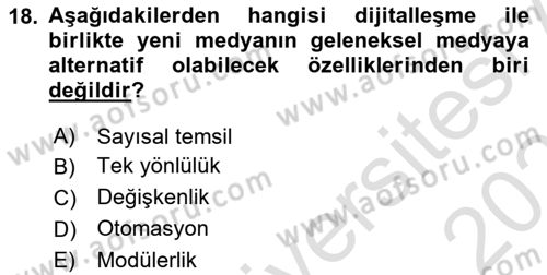 Dijital Yayıncılık Dersi 2020 - 2021 Yılı Yaz Okulu Sınav Soruları 18. Soru