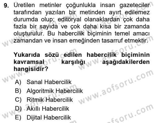 Dijital Yayıncılık Dersi 2021 - 2022 Yılı (Vize) Ara Sınavı 9. Soru