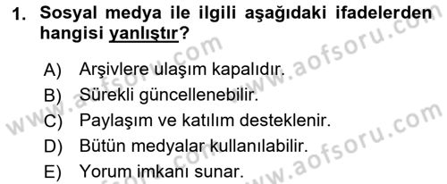 Dijital Yayıncılık Dersi 2021 - 2022 Yılı (Final) Dönem Sonu Sınav Soruları 1. Soru