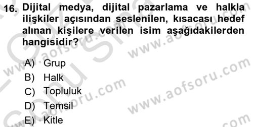 Dijital Yayıncılık Dersi 2021 - 2022 Yılı (Final) Dönem Sonu Sınav Soruları 16. Soru