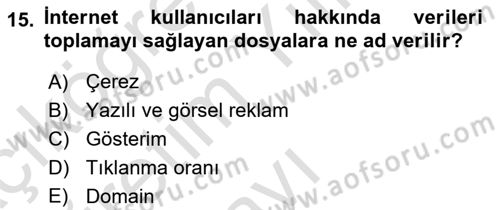 Dijital Yayıncılık Dersi 2021 - 2022 Yılı Yaz Okulu Sınav Soruları 15. Soru