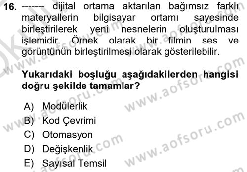 Dijital Yayıncılık Dersi 2021 - 2022 Yılı Yaz Okulu Sınav Soruları 16. Soru
