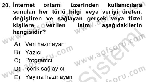 Dijital Yayıncılık Dersi 2021 - 2022 Yılı Yaz Okulu Sınav Soruları 20. Soru