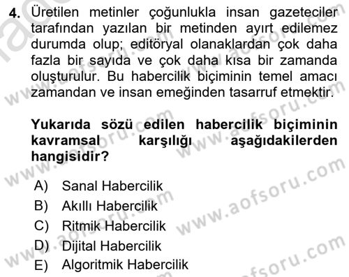 Dijital Yayıncılık Dersi 2021 - 2022 Yılı Yaz Okulu Sınav Soruları 4. Soru