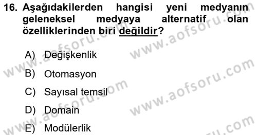 Dijital Yayıncılık Dersi 2023 - 2024 Yılı (Final) Dönem Sonu Sınav Soruları 16. Soru