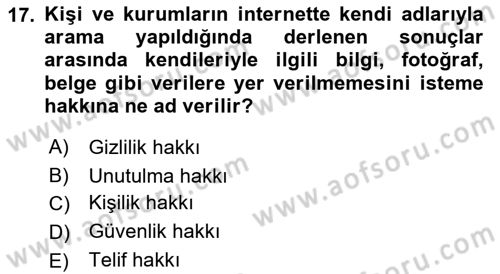 Dijital Yayıncılık Dersi 2023 - 2024 Yılı (Final) Dönem Sonu Sınav Soruları 17. Soru