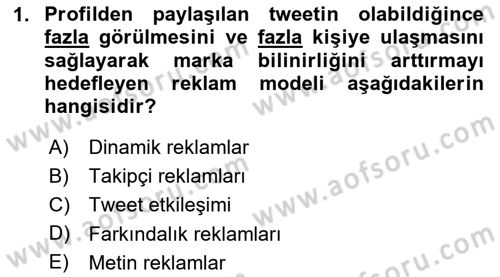 Sosyal Medya Araçları 2 Dersi 2020 - 2021 Yılı Yaz Okulu Sınav Soruları 1. Soru