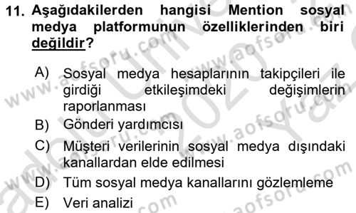 Sosyal Medya Araçları 2 Dersi 2020 - 2021 Yılı Yaz Okulu Sınav Soruları 11. Soru