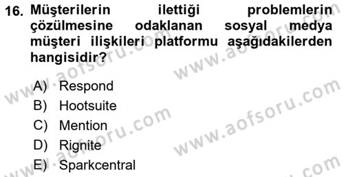 Sosyal Medya Araçları 2 Dersi 2020 - 2021 Yılı Yaz Okulu Sınav Soruları 16. Soru