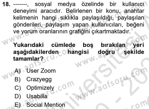 Sosyal Medya Araçları 2 Dersi 2020 - 2021 Yılı Yaz Okulu Sınav Soruları 18. Soru