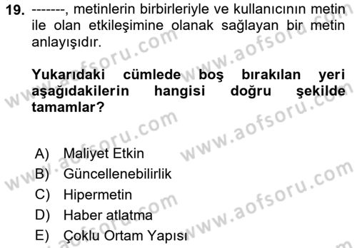 Sosyal Medya Araçları 2 Dersi 2020 - 2021 Yılı Yaz Okulu Sınav Soruları 19. Soru