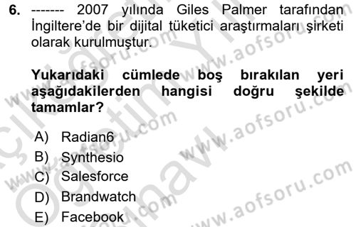 Sosyal Medya Araçları 2 Dersi 2020 - 2021 Yılı Yaz Okulu Sınav Soruları 6. Soru