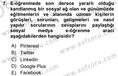 Sosyal Medya Araçları 2 Dersi 2020 - 2021 Yılı Yaz Okulu Sınav Soruları 7. Soru
