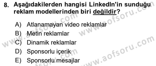 Sosyal Medya Araçları 2 Dersi 2020 - 2021 Yılı Yaz Okulu Sınav Soruları 8. Soru