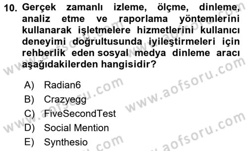 Sosyal Medya Araçları 2 Dersi 2021 - 2022 Yılı (Final) Dönem Sonu Sınav Soruları 10. Soru