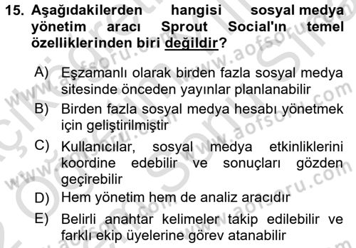 Sosyal Medya Araçları 2 Dersi 2021 - 2022 Yılı (Final) Dönem Sonu Sınav Soruları 15. Soru