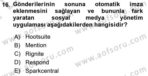 Sosyal Medya Araçları 2 Dersi 2021 - 2022 Yılı (Final) Dönem Sonu Sınav Soruları 16. Soru