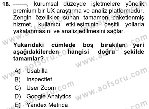 Sosyal Medya Araçları 2 Dersi 2021 - 2022 Yılı (Final) Dönem Sonu Sınav Soruları 18. Soru