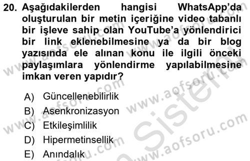 Sosyal Medya Araçları 2 Dersi 2021 - 2022 Yılı (Final) Dönem Sonu Sınav Soruları 20. Soru
