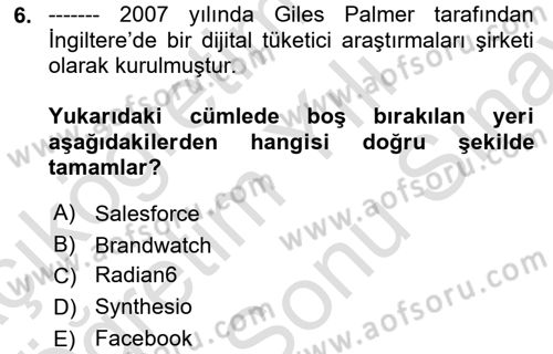 Sosyal Medya Araçları 2 Dersi 2021 - 2022 Yılı (Final) Dönem Sonu Sınav Soruları 6. Soru