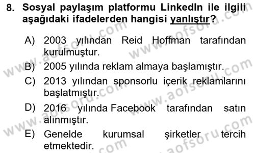 Sosyal Medya Araçları 2 Dersi 2021 - 2022 Yılı (Final) Dönem Sonu Sınav Soruları 8. Soru