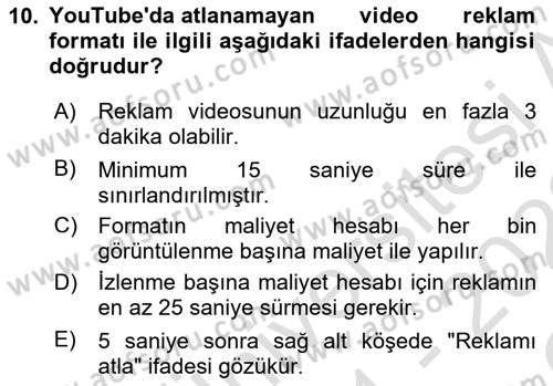 Sosyal Medya Araçları 2 Dersi 2021 - 2022 Yılı Yaz Okulu Sınav Soruları 10. Soru