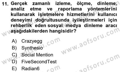 Sosyal Medya Araçları 2 Dersi 2021 - 2022 Yılı Yaz Okulu Sınav Soruları 11. Soru