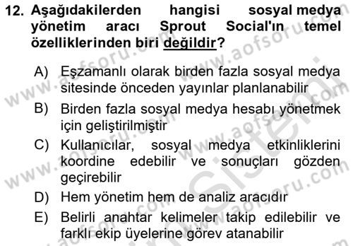 Sosyal Medya Araçları 2 Dersi 2021 - 2022 Yılı Yaz Okulu Sınav Soruları 12. Soru