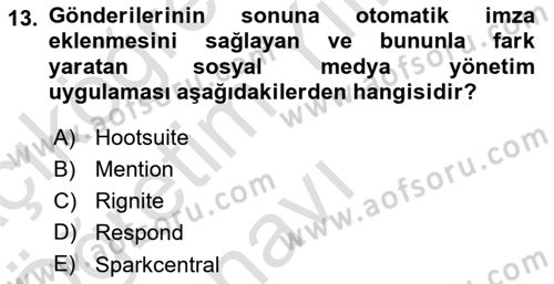 Sosyal Medya Araçları 2 Dersi 2021 - 2022 Yılı Yaz Okulu Sınav Soruları 13. Soru