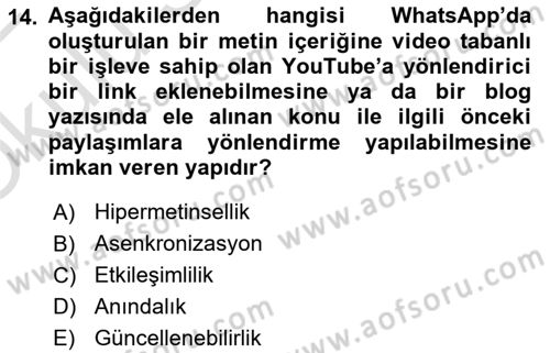 Sosyal Medya Araçları 2 Dersi 2021 - 2022 Yılı Yaz Okulu Sınav Soruları 14. Soru