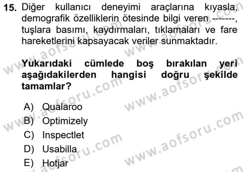 Sosyal Medya Araçları 2 Dersi 2021 - 2022 Yılı Yaz Okulu Sınav Soruları 15. Soru