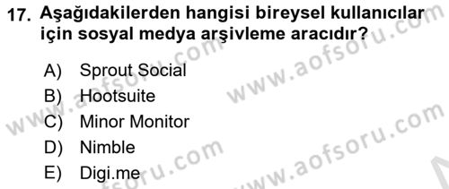 Sosyal Medya Araçları 2 Dersi 2021 - 2022 Yılı Yaz Okulu Sınav Soruları 17. Soru