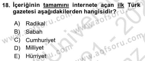 Sosyal Medya Araçları 2 Dersi 2021 - 2022 Yılı Yaz Okulu Sınav Soruları 18. Soru