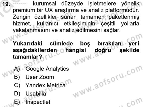 Sosyal Medya Araçları 2 Dersi 2021 - 2022 Yılı Yaz Okulu Sınav Soruları 19. Soru